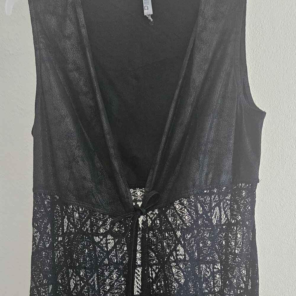 Milia Boho Whimsygoth Witchy Fairygrunge black lace Faux leather tunic Vest M